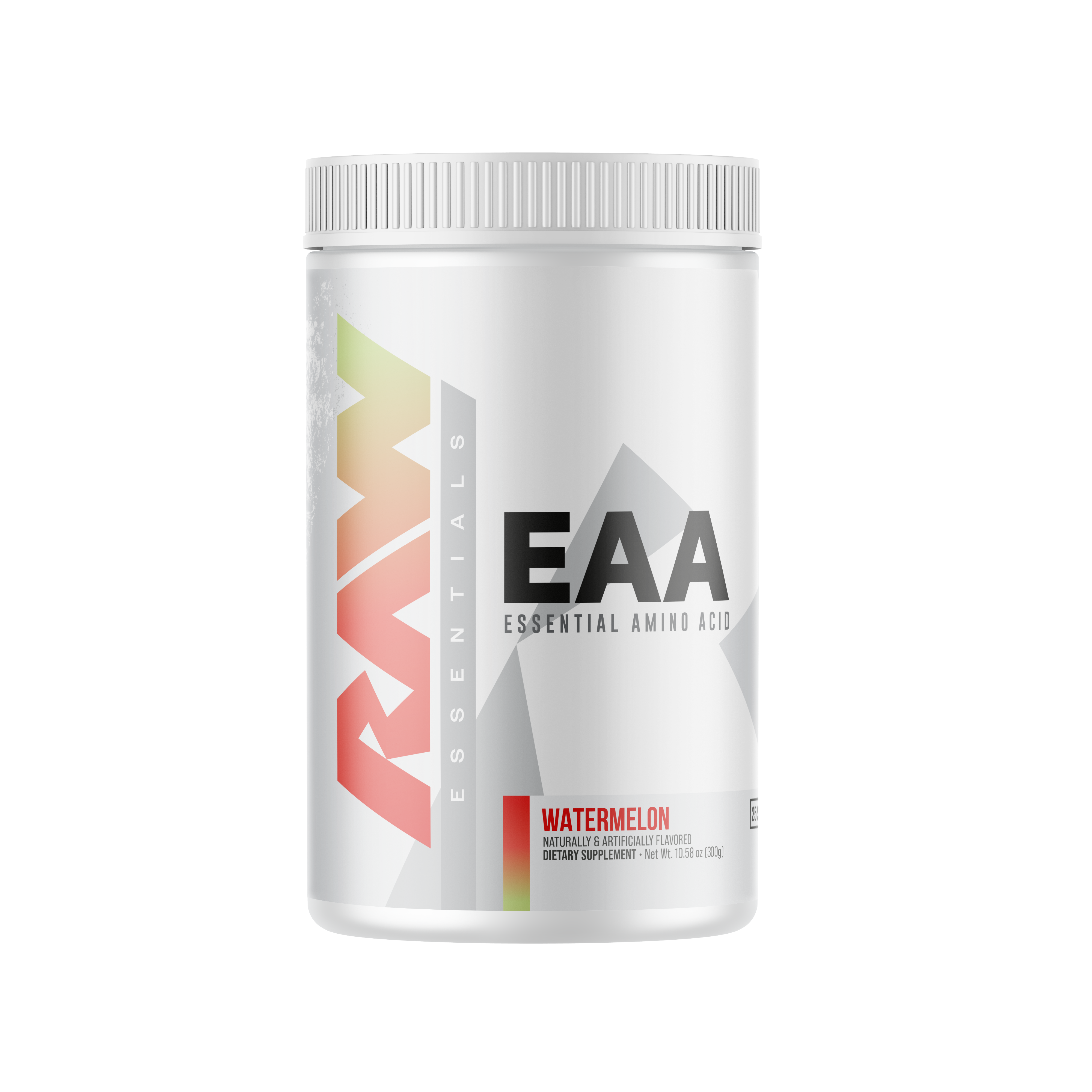 Container of RAW EAA supplement, strawberry lemonade flavor.